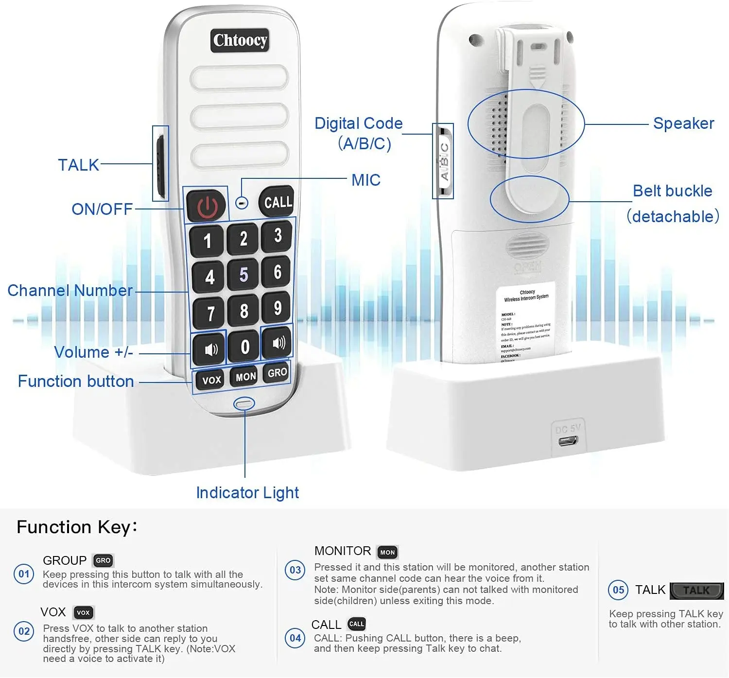 10 Channel Rechargeable Handheld Wireless Intercom System for Home Business Office, Home Room to Room Communication System