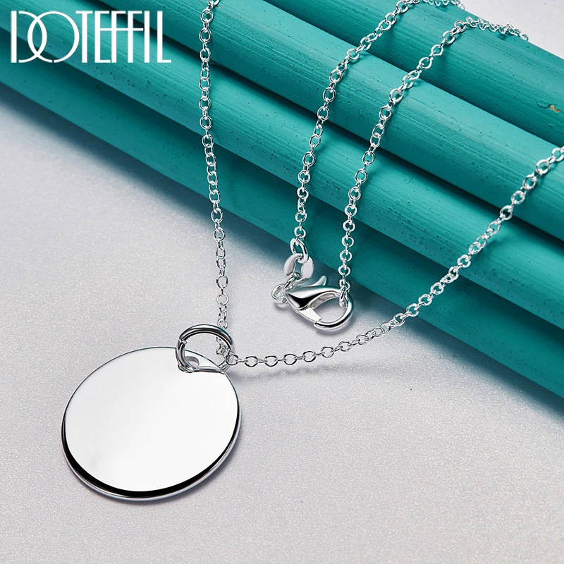 DOTEFFIL 925 Sterling Silver Round 925 Label Pendant Necklace 16-30 Inch Chain For Women Brand Jewelry Wedding Engagement Gift