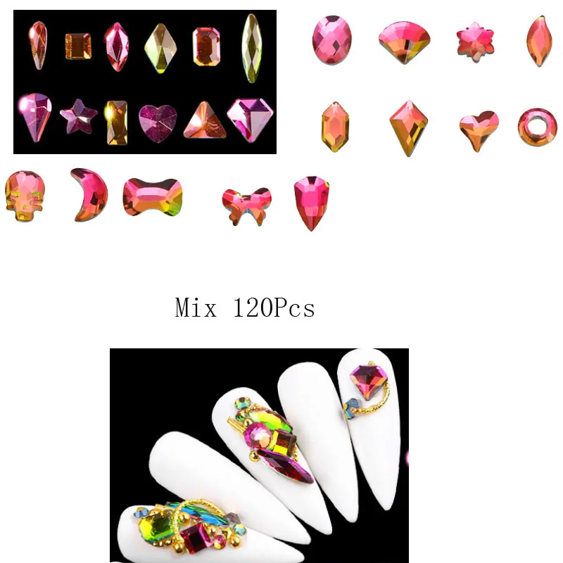 Swarovsky 120 sztuk w pudełku kryształ AB 3D Nail Art dżetów Fancy Shaped kryształy i kamienie dla DIY paznokcie sztuka dekoracji