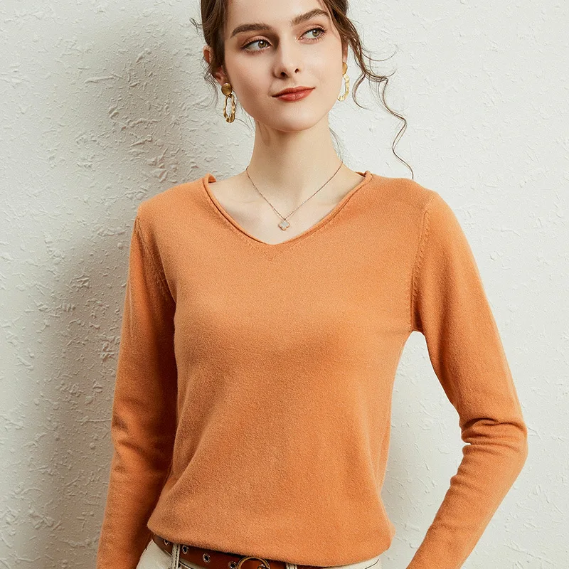 2021 stricken Tops Frauen Lose Pullover Geraffte Pullover Frühling Sommer Plain V Hals Büro Dame Jumper Casual Tragen Täglich Tragen HW-HM511