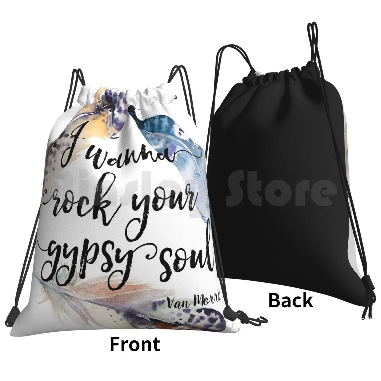 Gypsy Soul-Into The Mystic Lyrics Backpack Drawstring Bags Gym Bag Waterproof Van Morrison Into The Mystic Feathers Gypsy