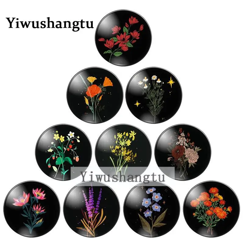 

Fashion art grass flowers and and plants painting 10mm/12mm/20mm/25mm Round photo glass cabochon demo flat back Making findings