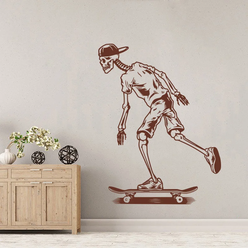 Skateboard Skull Wall Sticker Kids Room Skating Skateboarding Wall Decal Bedroom Vinyl Home Decor Teen Room Wall Sticker S2641