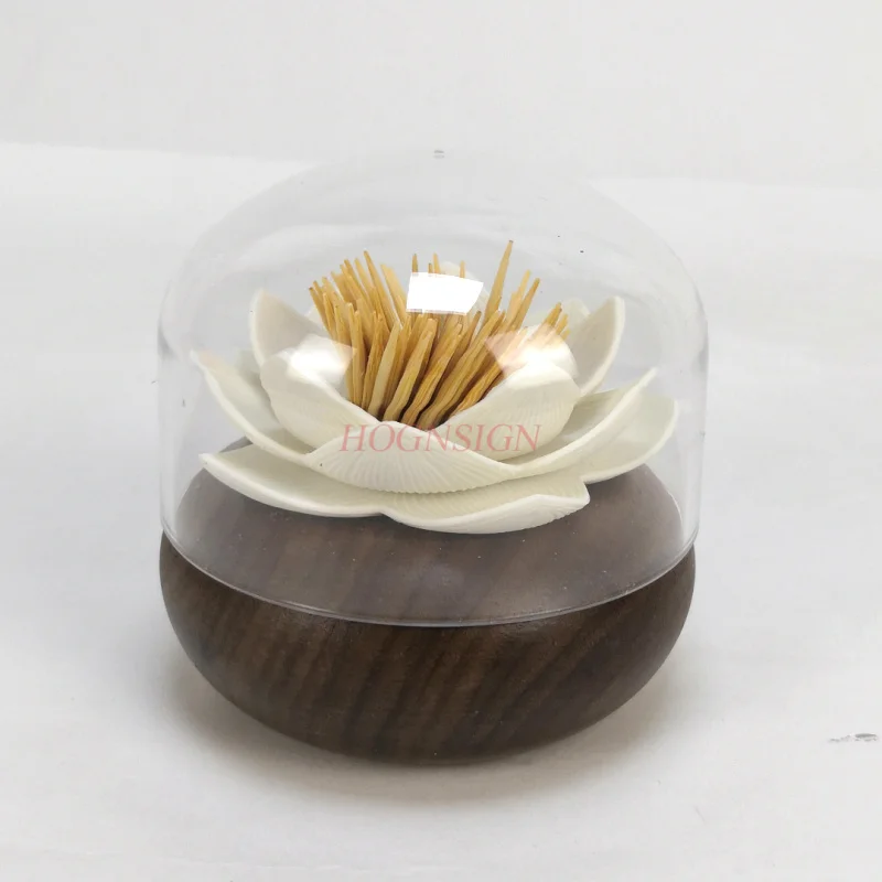 Toothpicks box Lotus Toothpick Personality Solid Wood High-end Portable Home Living Room Restaurant Toothpick Jar Sale