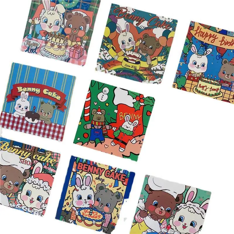 Korean Ins Decoration Art Paper Postcard Cartoon Lovely Benny Cake Happy Bear Rabbit DIY Handbook Journey Diary Wall Sticker