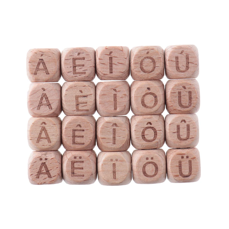 20pcs Wooden Beads Letters French Alphabet Beech Beads Baby Accessories Wooden Toys Pacifier Chain Baby Goods Diy 12mm Beads