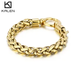 Kalen 316L Stainless Steel Singapore Twisted Chain Men's 210mm Simple Spring Clasp Bracelet Jewelry Accessories