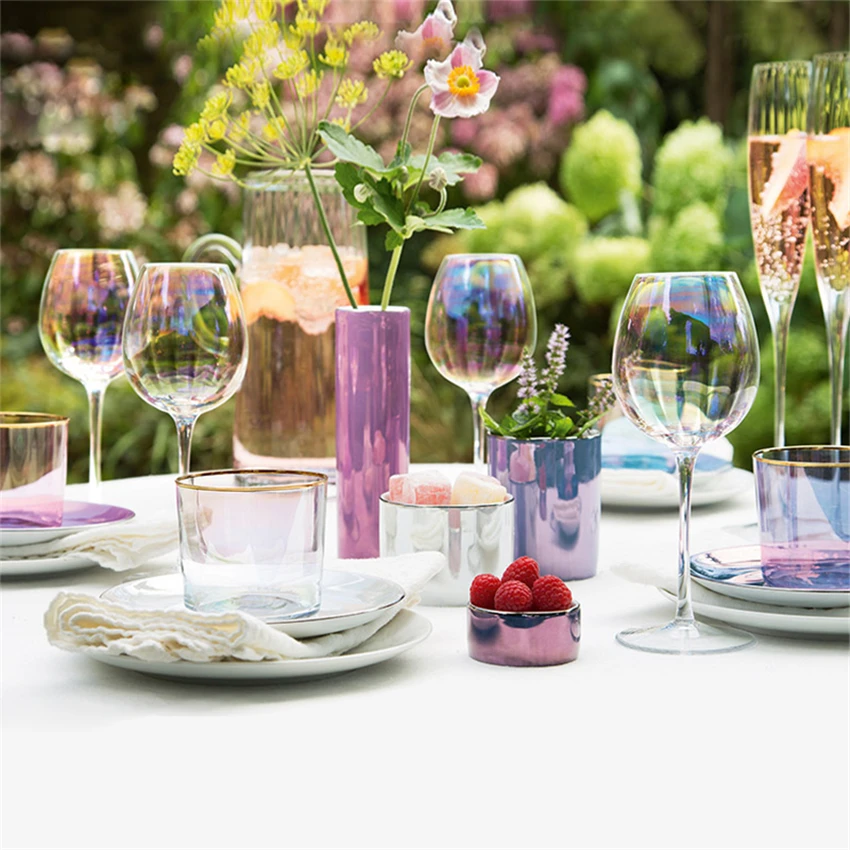 England Lead free crystal glass cup romantic rainbow cup Handmade Goblet wine glass champagne glasses home decor accessories