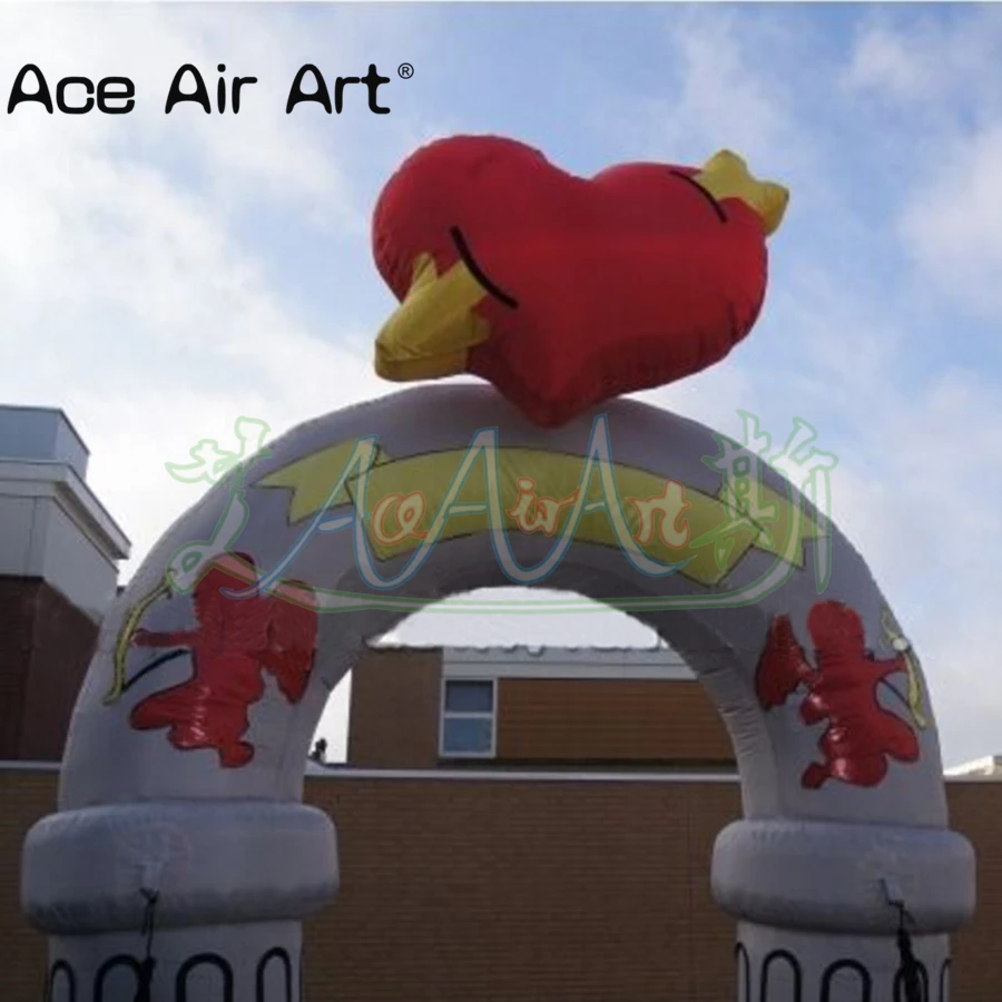 Roman Style Inflatable Cupid Archway With Red Heart On The Top For Valentine's Day/Party Decoration Made By Ace Air Art