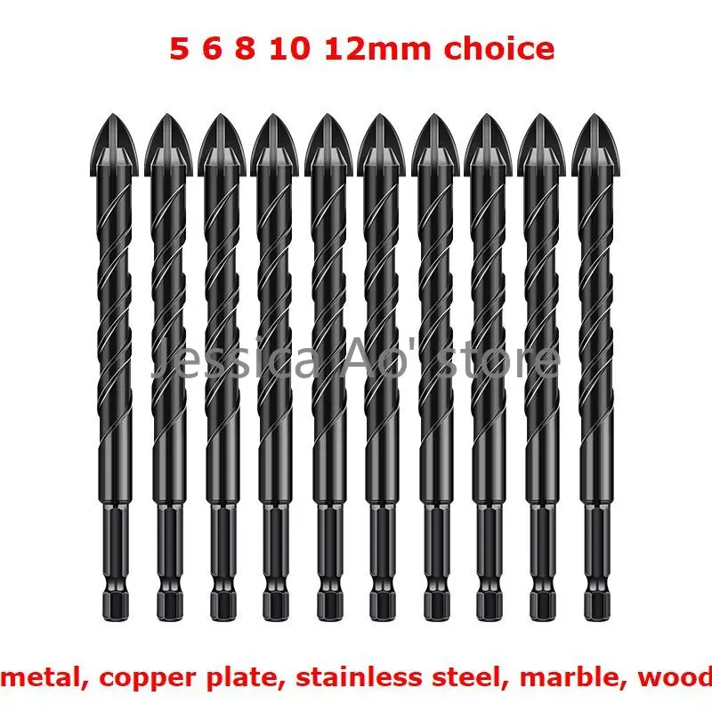 5-12mm 6.35mm Multi-function Hex Shank Twist Drill Bits Hard Metal Four Edge Cross Triangle Bit Drilling Hole Smoothly