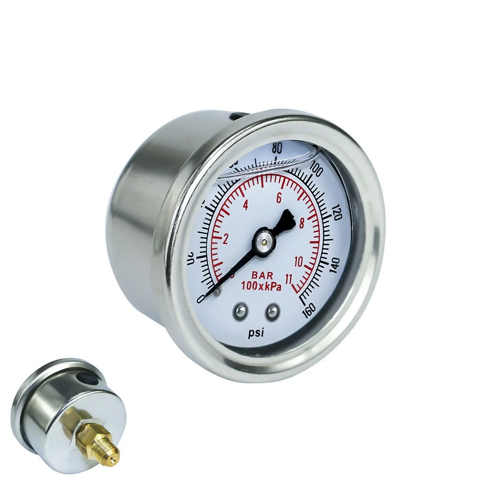 Universal Silver Stainless 0-160 Psi and 1/8 NPT Small Oil Pressure Gauge Fuel Level Gauges Liquid Filled Polished Case