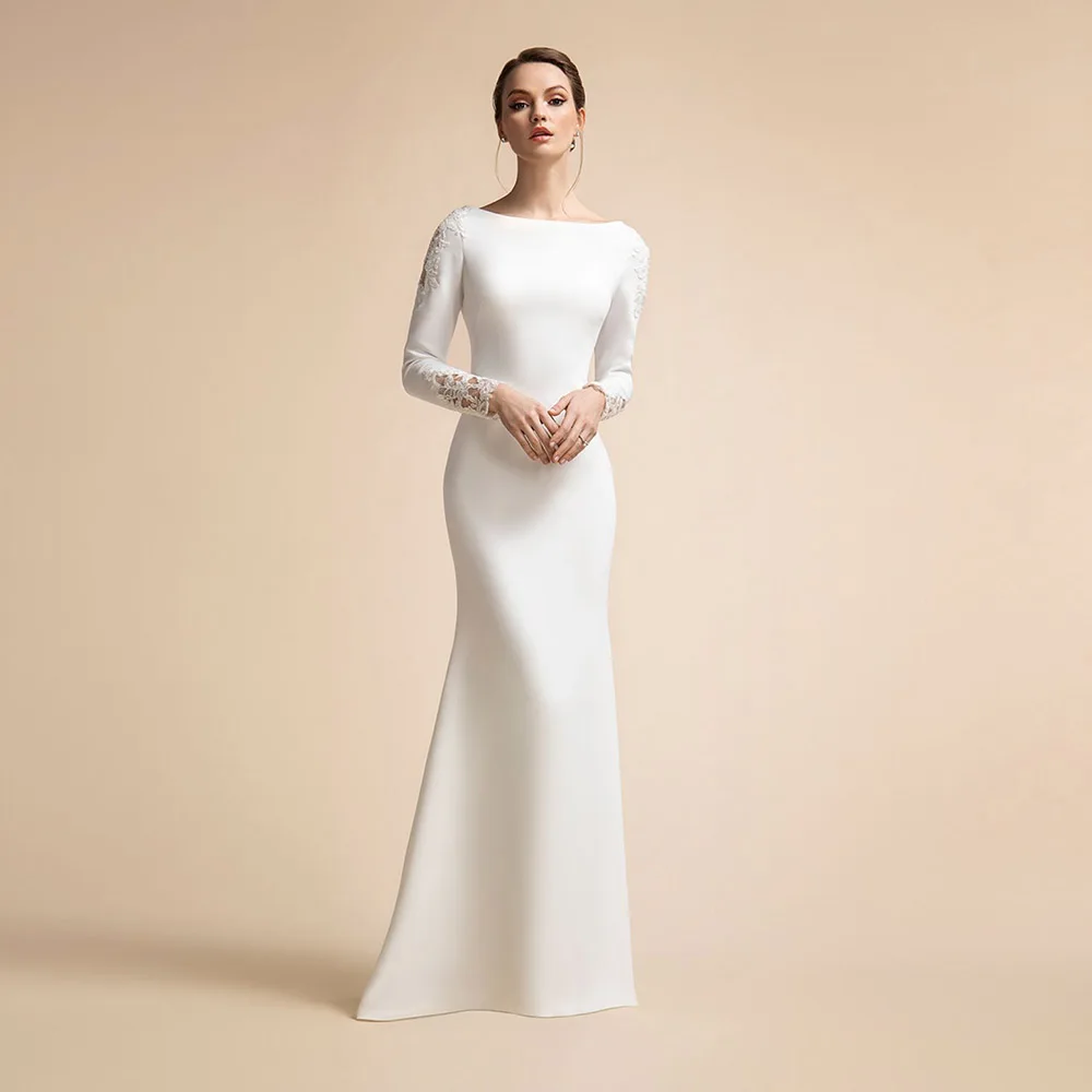 Elegante weiße Meerjungfrau Brautkleider Braut Scoop 2022 Strand Zivil Brautkleid für Frau Sweep Zug Applikation Vestido De Novia