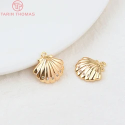 (811) 14x15MM Hole 1.2MM 24K Gold Color Brass and Zircon Shell Charms Pendants High Quality Diy Jewelry Findings Accessories