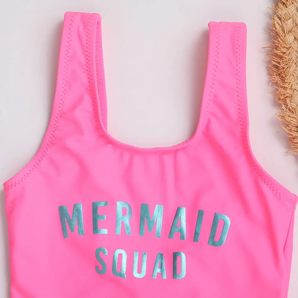 Mermaid Letter Girl Swimsuit Kids One Piece Children\'s Swimwear Fish Scale Girls Bathing Suit Monokini 4-16 Years Swimming Suits