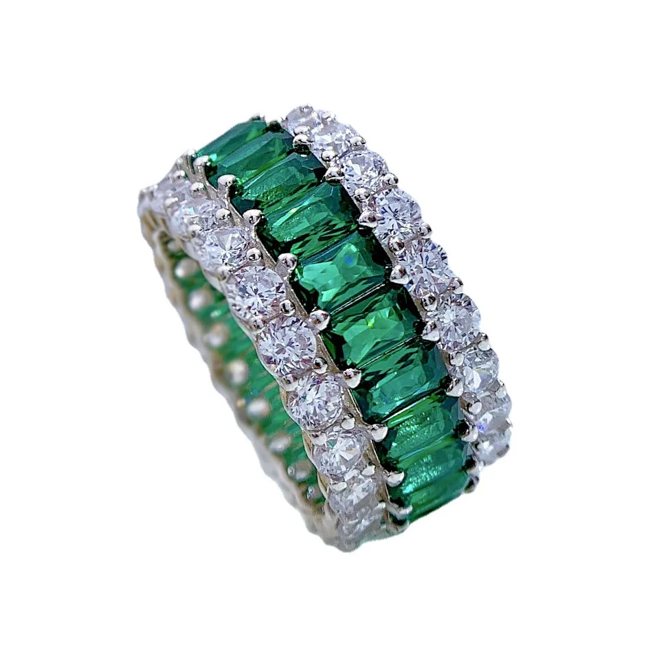 Eternity Volledige Emerald Diamond Ring 100% Echt 925 Sterling Zilveren Party Wedding Band Ringen Voor Vrouwen Mannen Engagement Sieraden