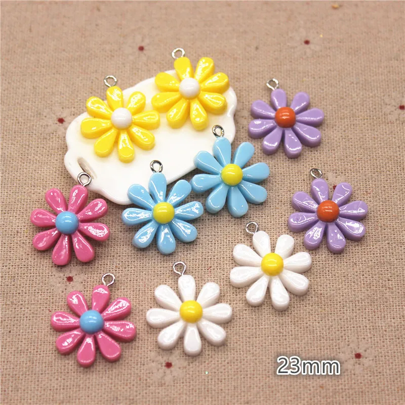 20pcs 23mm Resin Daisy Flowers with Screw Hole Flatback Cabochon DIY Jewelry Earring Accessories