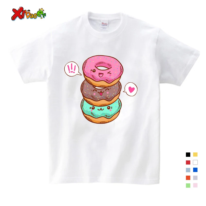 Children's Printed Lovely Doughnuts Short-sleeved T-shirt Boys and Girls Like The Cotton T-shirt Vest for Ages Girl T Shirts