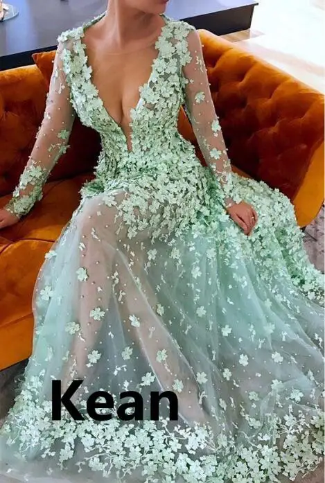 

Illusion Flowers Evening Dresses Long Sexy Evening Gown Elegant High Waist Prom Dress Robe De Soiree