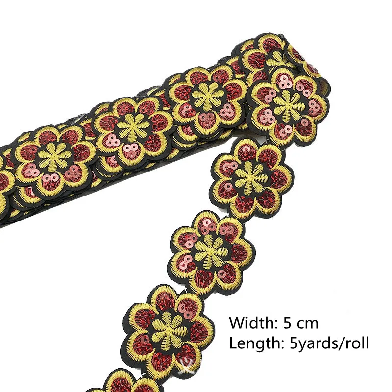 5 Yards 5cm Flower Embroidery Iron on Lace Trimmings Dress Accessories Lace Fabric Sewing Crafts Doll Material