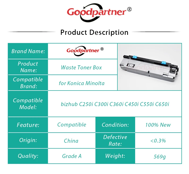 Imagem -05 - Caixa de Toner Residual para Konica Minolta Bizhub C250 C300 C360 C450 C550 C650 C250i C300i C360i C450i C550i C650i C7130i 1x Wx107