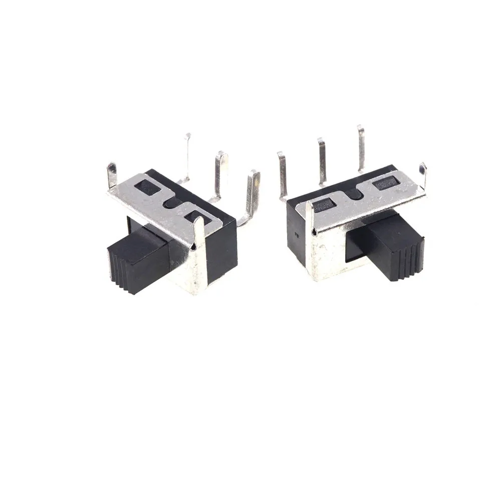 200 510pcs Slide Switch SPDT 3pin 5A 125V 3A 250V black insulator Knob height 5.0mm Right Right Angle 90 Degree Through Hole PCB