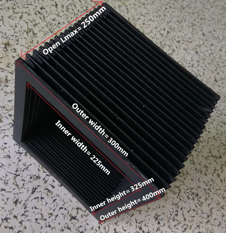 Rectangle accordion flexible protection bellow, 300mm x 400mm x Lmax 250mm