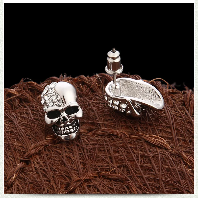 High Grade Rock Punk Crystal Skull Earrings Unisex Hip Hop Rhinestone Stud Ear Jewelry Party Gifts Halloween Acc Drop Shipping - view 5
