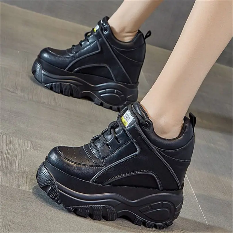 Ankle Boots Women's Genuine Leather Fashion Sneakers Platform Wedge High Heels Oxfords Chunky Creepers Party Pumps Round Toe