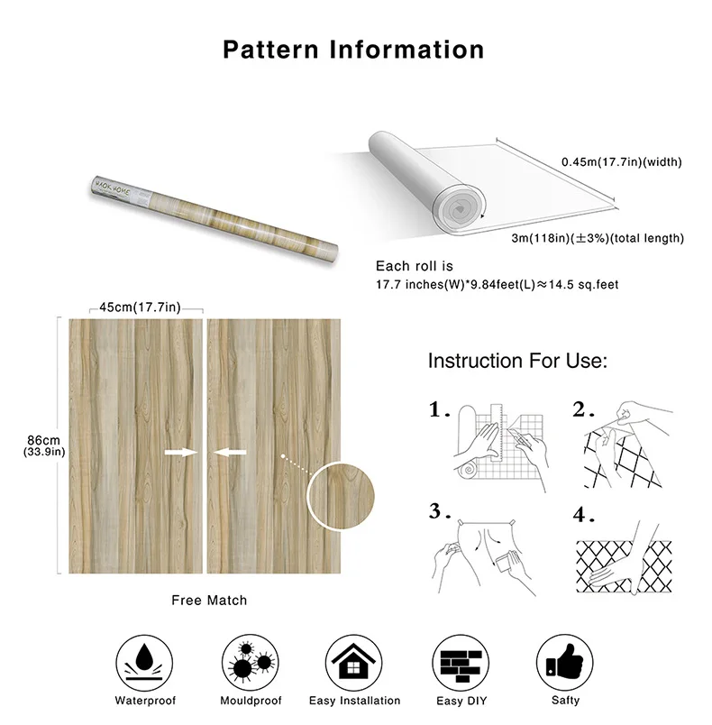 HDHome Peel And Stick Wallpaper Wood Texture Removable Vinyl Self Adhesive Wallpaper Contact Paper For Kitchen Cupboard Door
