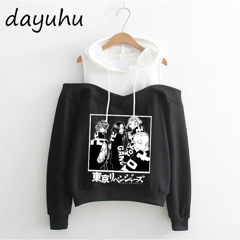 Manga Japanese Anime Tokyo Revengers Hoodies Men Harajuku Cartoon Tokyo Revengers Graphic Sweatshirt off shoulder Streetwear 90s