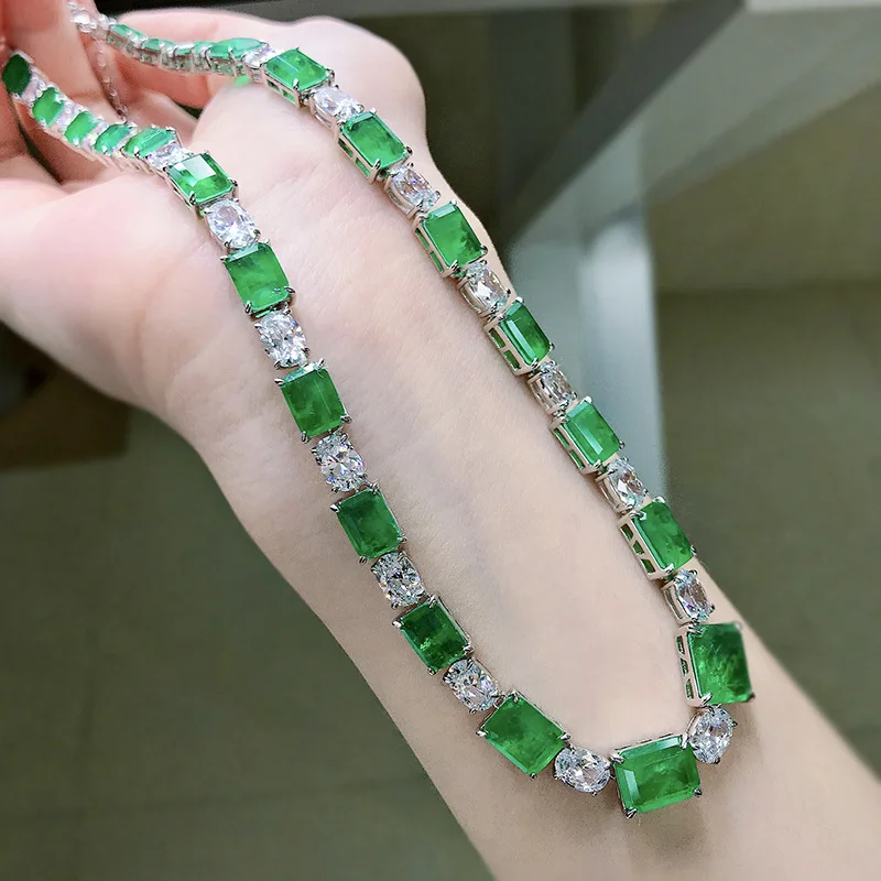 Vintage Emerald Diamond Necklace 100% Real 925 Sterling Silver chorker Pendant Necklaces for Women Bridal Party Wedding jewelry