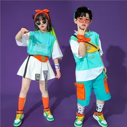 Kids Cool Ballroom Hip Hop dancing Outfits Tshirt Shorts Skirt For Girls Boys Jazz Dance Wear Costumes Show Cheerleader Outfits