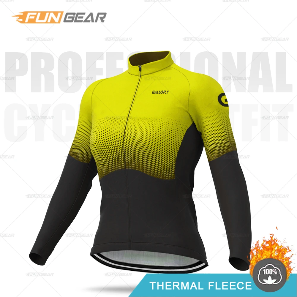 Thermal Fleece Cycling Jersey for Women, Long Sleeve Sweatshirt, Warm Riding Tops, Female Bike Training Uniform, Winter