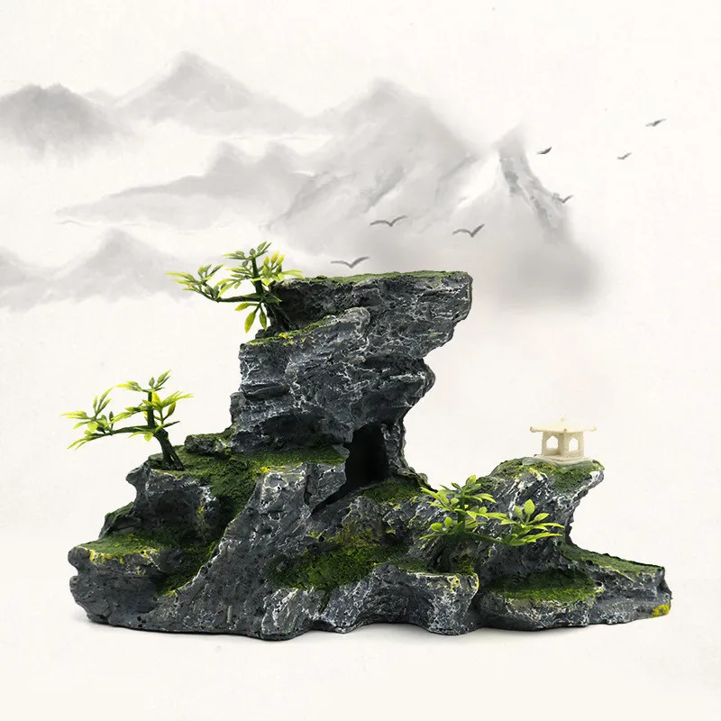 1Pc Resin Rockery Aquarium Decoration Accessories Artificial Mountain Hill View Rock Decorating Ornament For Fish Tank