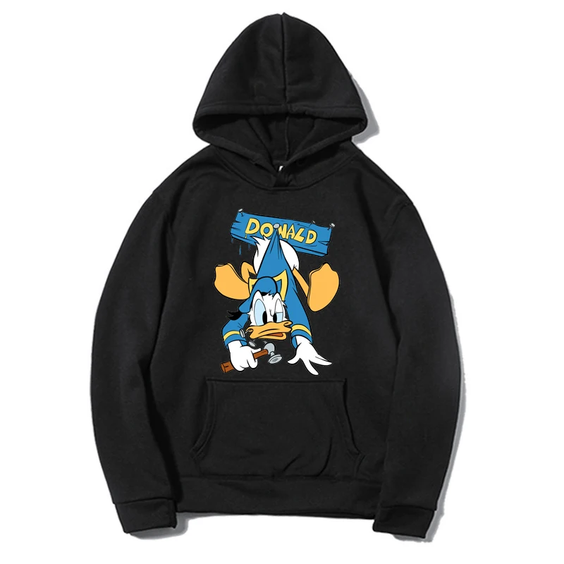 Disney Donald Duck Hoodies Cartoon Women Hooded Fashion Pockets Outwear Spring Autumn Pullover Coat Print Hoody Top