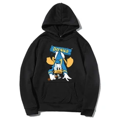 Disney pato donald hoodies das mulheres dos desenhos animados com capuz moda bolsos outwear primavera outono pulôver casaco impressão com capuz topo