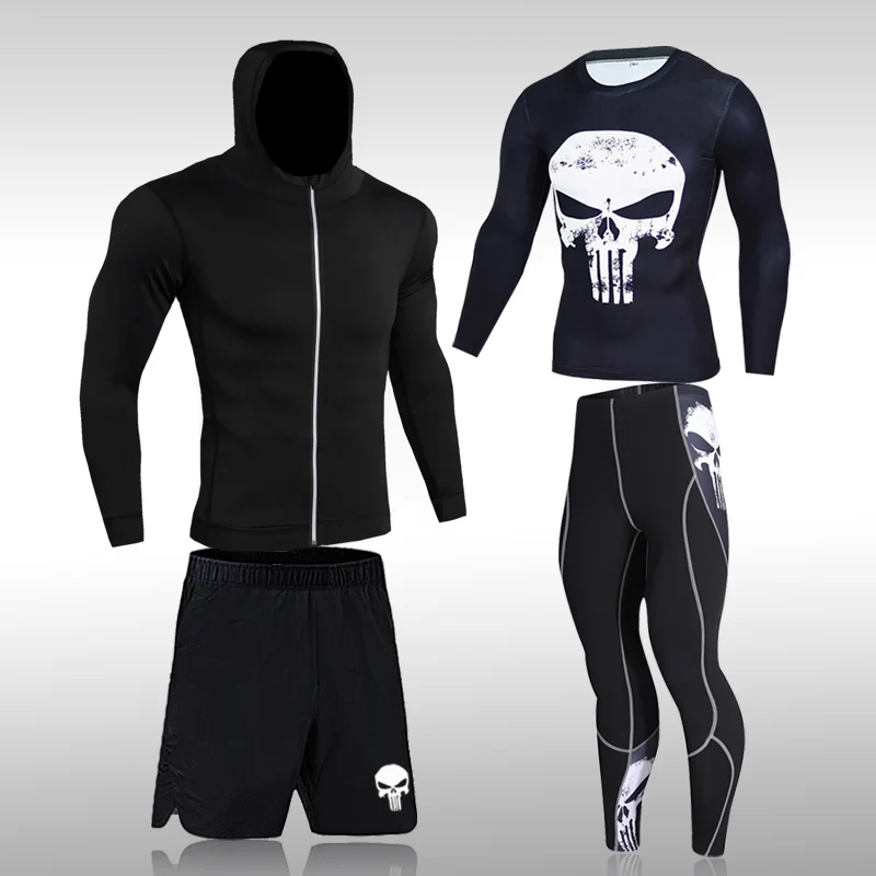 Ropa Deportiva de compresión para hombre, trajes de gimnasio, mallas de entrenamiento, conjunto deportivo para correr, chándal Rashguard