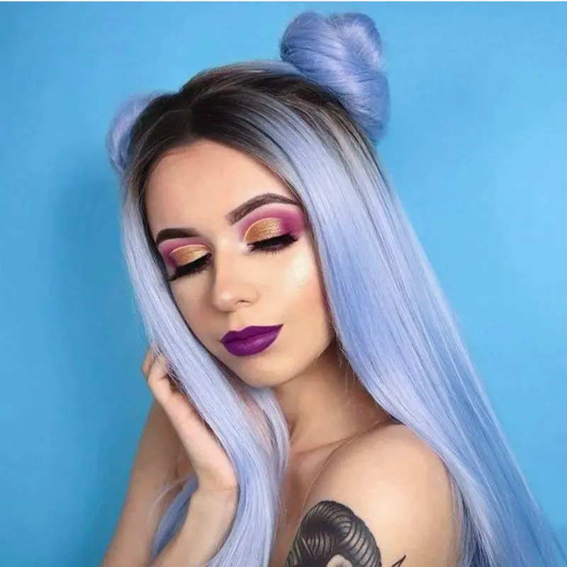 

Melody Synthetic Lace Front Wig Long Silky Straight Dark Root Ombre Sky Blue Heat Resistant for Women Natural Looking Daily Wear