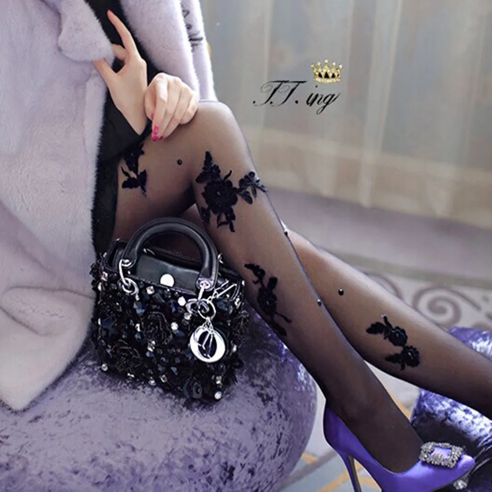 

1pcs The high quality handmade lace pearl embroidery arbitrary cut fastness good tights