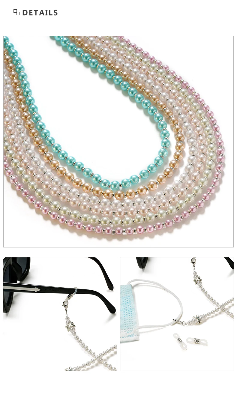 Perlen-Sonnenbrillenkette zum Tragen des Halses mit Perlen-Lanyard-Kordelmasken, Sonnenbrillen-Lesebrillenkette, Brillenzubehör – Detail 3