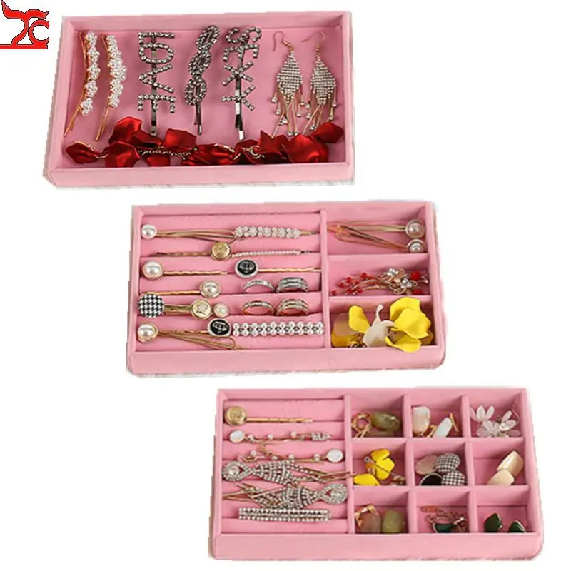 Imagem -02 - Pulseira Bandejas Hairwear Acessórios Organizador Cinza Rosa Veludo Caixa de Armazenamento Jóias Broche Exibição Case Gaveta Mesa em Casa Peças Lote