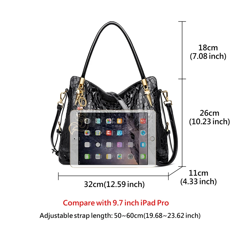 Imagem -04 - Foxer-lantejoula Natural Bolsa de Couro para Mulheres Grande Capacidade Couro Genuíno Bolsa de Ombro Crossbody Tote Preto Clássico Lady Commute