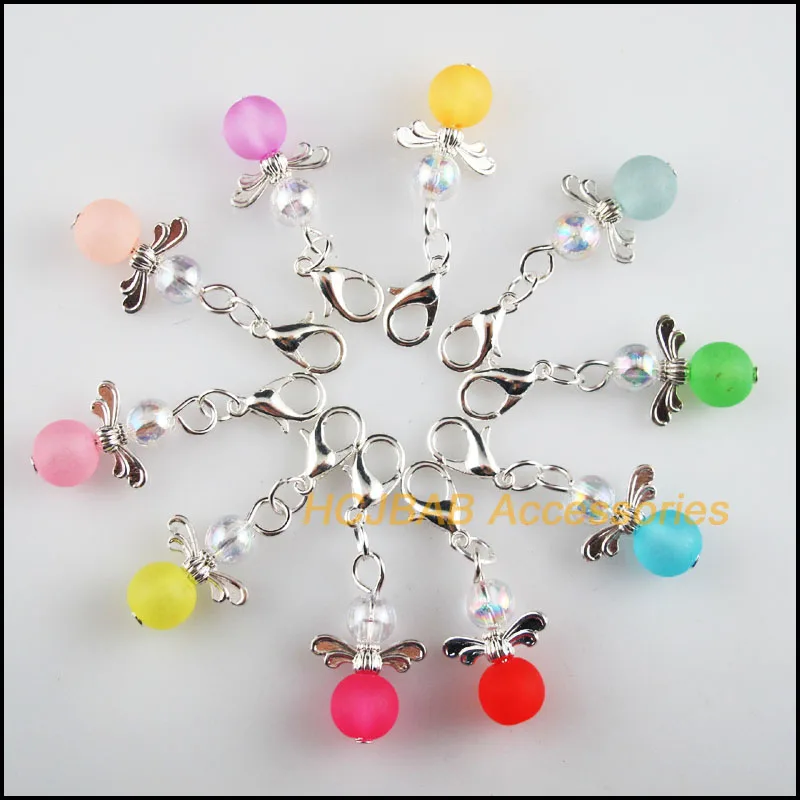20 New Tiny 13.5x22mm Angel Charms Mixed Jelly Acrylic Silver Plated Retro With Lobster Claw Clasps