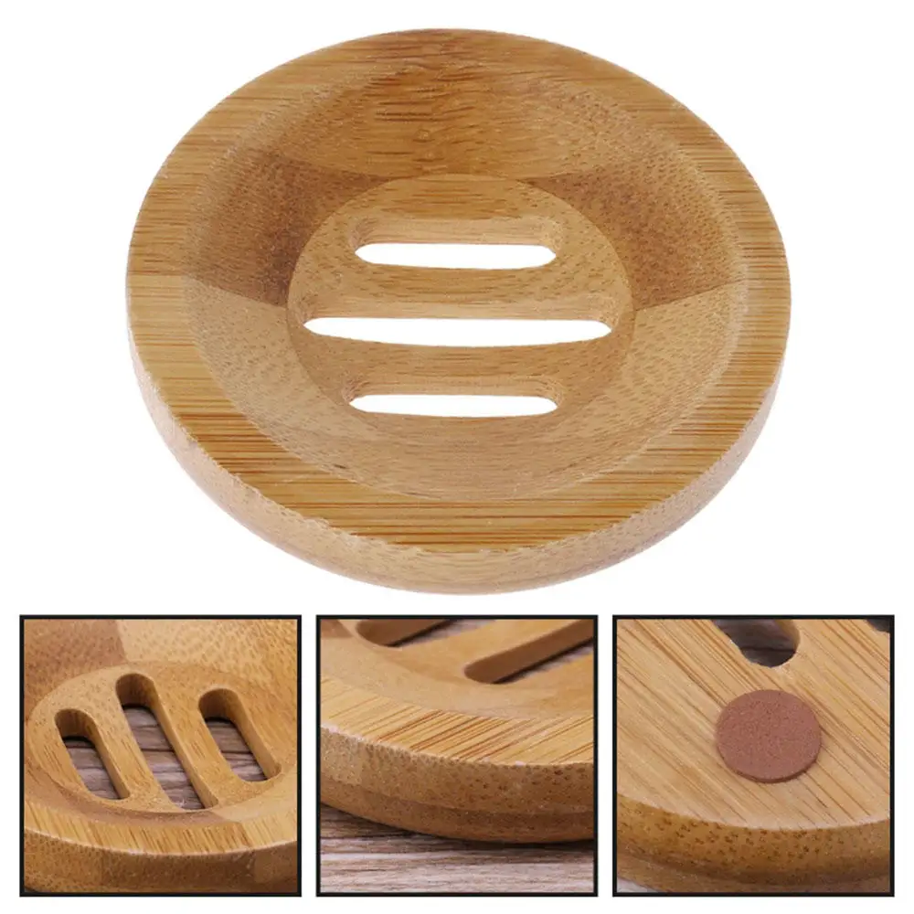 Natural Wood Soap Tray Holder Round Shape Container Storage Bathroom Stand Rack for Bathroom Kitchen