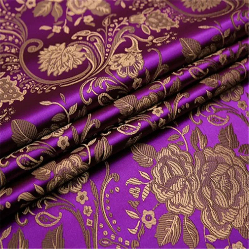 Vintage Peony Flower Brocade Silk Jacquard Fabric for Traditional Chinese Wedding Dress with Floral Pattern