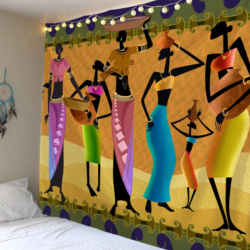 Retro Character Illustration Tapestry African Women Art Tapestry Art Fashion Shy Bedroom Decoration Tapiz Home Decor