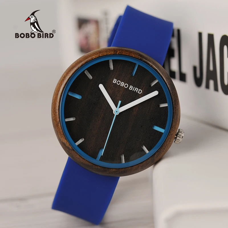 Reloj Mujer BOBO BIRD Wood Ladies Watch Fashion Colorful Silicone Strap Quartz Women\'s Watches In Gift Box Dropship Wholesale