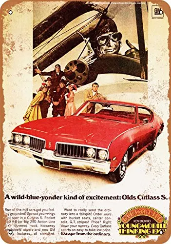 Metal Sign - 1969 Oldsmobile Cutlass S - Vintage Look Wall Decor for Cafe beer Bar Decoration Crafts