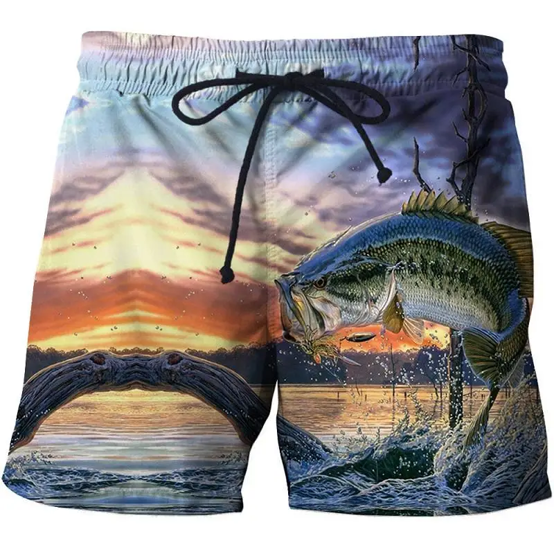 Swim shorts swim pants beach board 3d printed fish swim shorts quick dry pants swimsuit men\'s casual running shorts