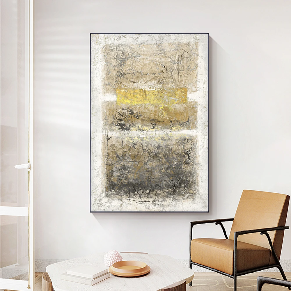 

Print Oil Paintings on Canvas Gold Foil Gray Modern Abstract Painting Wall Picture for Living Room Home Decor Art No Framed